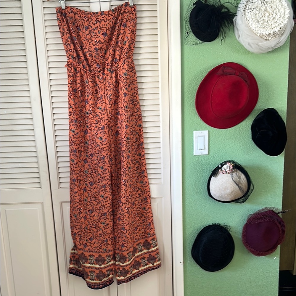 Terracotta Strapless Jumpsuit with Floral Print